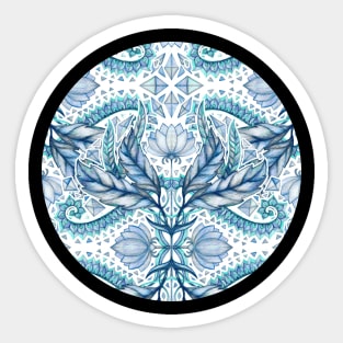Lily, Leaf & Triangle Pattern - blues Sticker